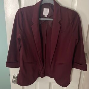 Lauren Conrad maroon three quarter length sleeve blazer